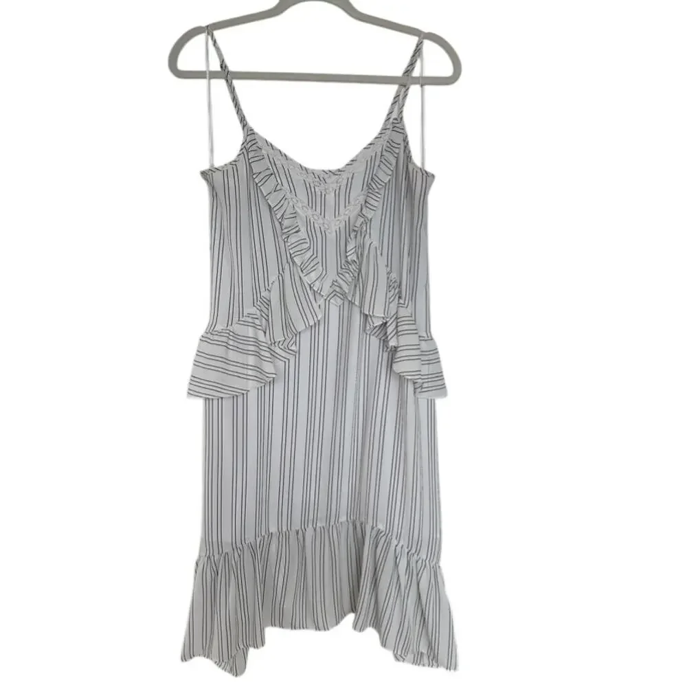 Rebecca Minkoff Taylor Striped Ruffle Dress Asymmetrical Hem Size 4 - Picture 3 of 7